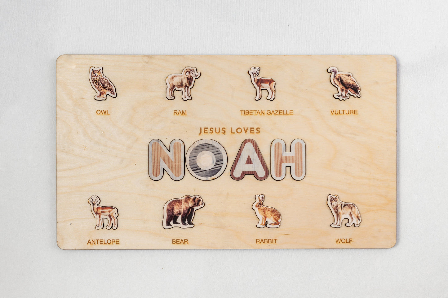 Personalized Name Puzzle with Mountain Animals - Baby Gift - Christian Nursery Decor - Christmas Baby Gift - Bible Promise - Boho Home Decor