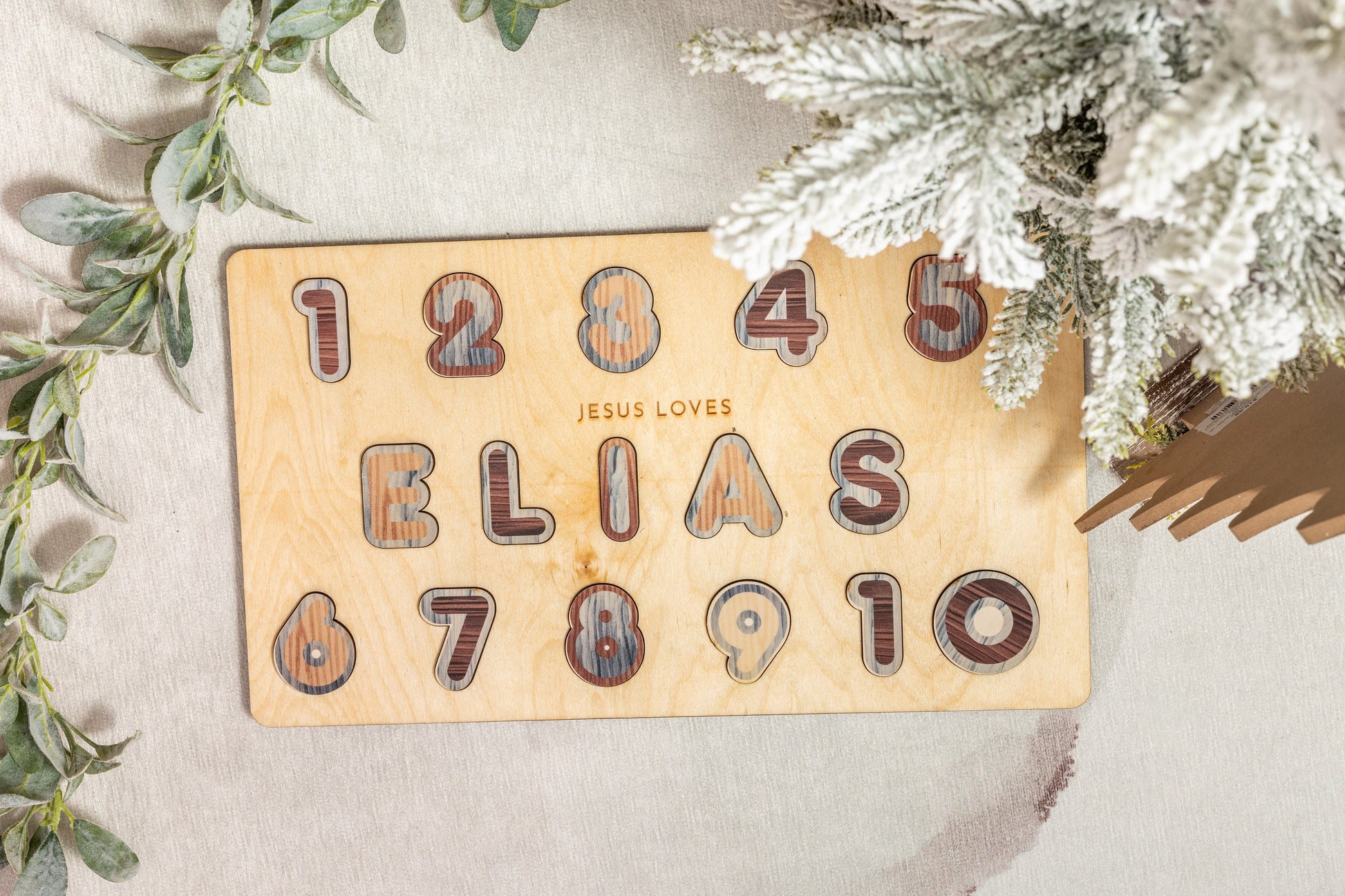Personalized Name Puzzle with Numbers - Baby Gift - Christian Nursery Decor - Christmas Baby Gift - Bible Promise - Boho Home Decor