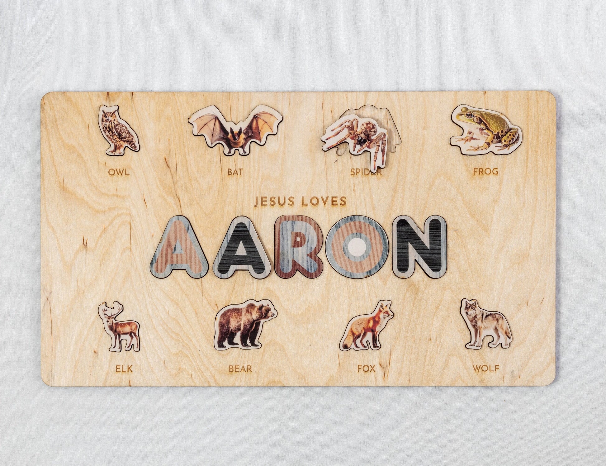 Personalized Name Puzzle with Forest Animals - Baby Gift - Christian Nursery Decor - Christmas Baby Gift - Bible Promise - Boho Home Decor